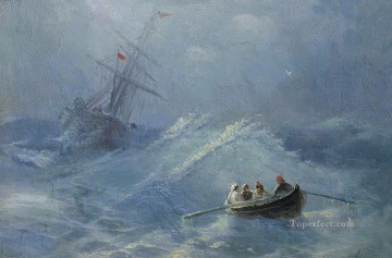  tormentoso Pintura - El naufragio en un mar tempestuoso Romántico Ivan Aivazovsky Ruso